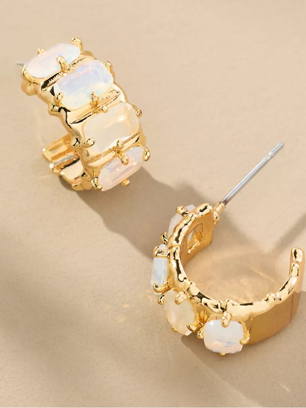 NWT Anthropologie Crystal Baguette Huggie Hoop Earrings White